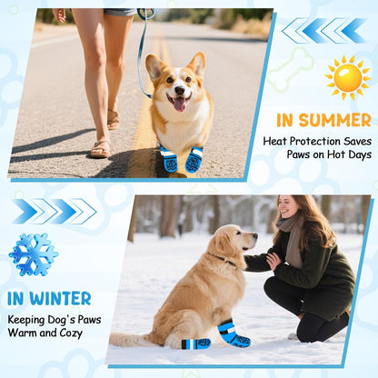 Dog Socks to Prevent Licking Paws, Anti Slip Dog Boots & Paw Protectors for Hardwood Floors, Toe Grips for Small Medium Large Senior Dogs, Dog Shoes for Hot/Cold Pavement(Blue Bone,L)