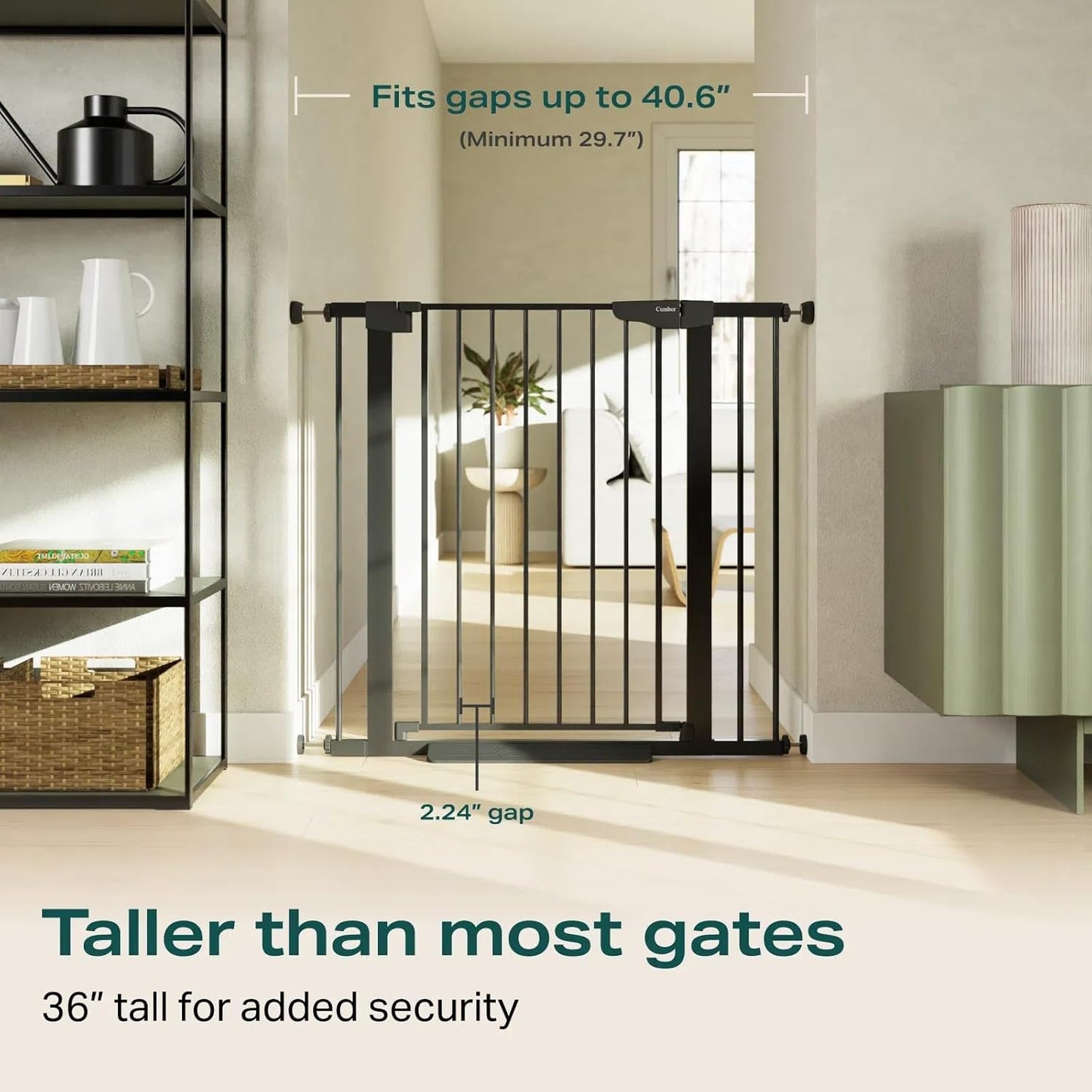 Cumbor 36.6-64" Extra Wide Baby Gate for Stairs, Dog Gates for Doorways, Auto-Close Pet Gate Indoor, Pressure Mounted Walk Through Safety Child Gate for Kids Toddler, Tall Pet Puppy Fence Gate, Brown