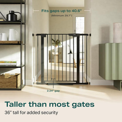 Cumbor 36.6-64" Extra Wide Baby Gate for Stairs, Dog Gates for Doorways, Auto-Close Pet Gate Indoor, Pressure Mounted Walk Through Safety Child Gate for Kids Toddler, Tall Pet Puppy Fence Gate, Brown