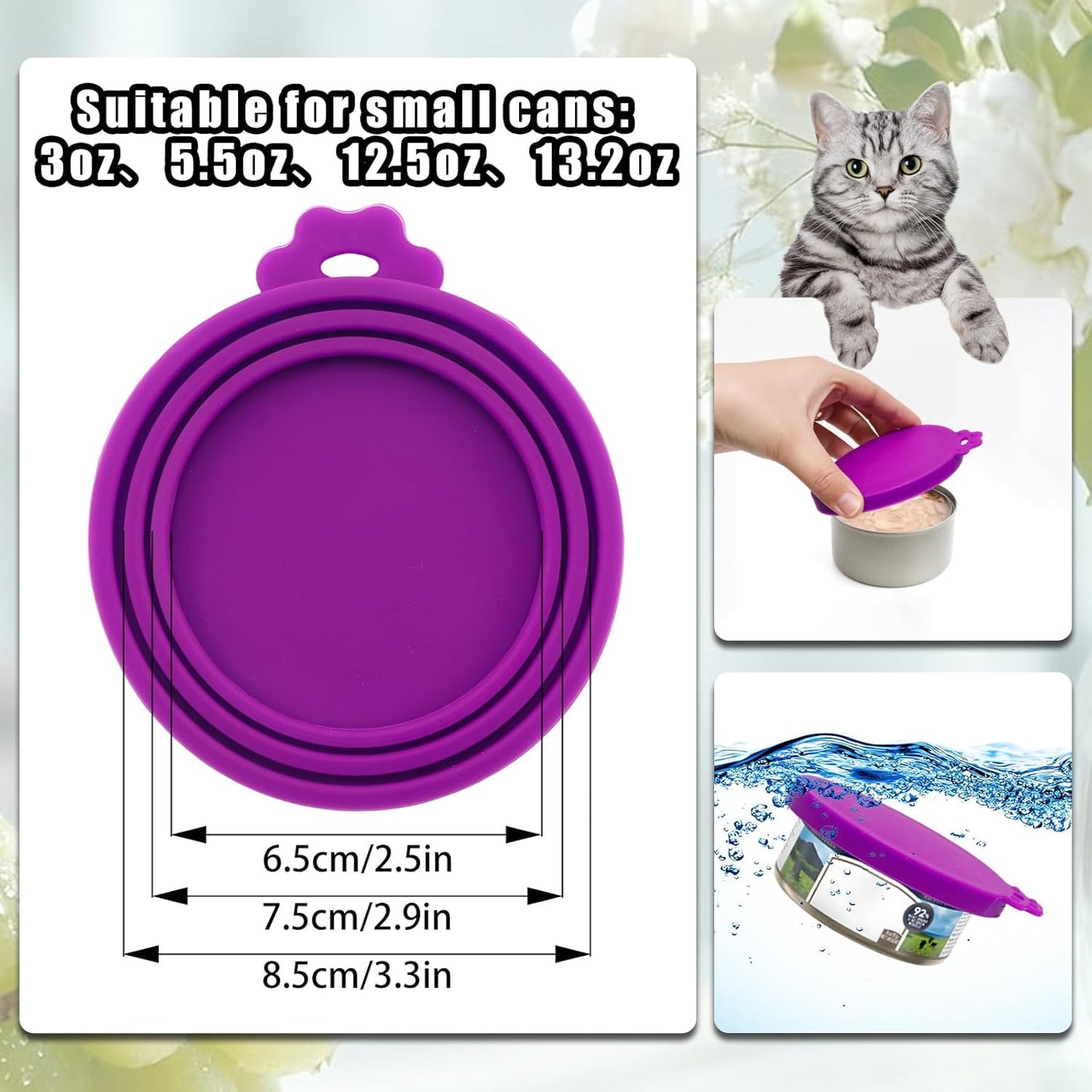 PINE & LINEN 4 Pcs 2.5inch Durable Pet Can Lids, Silicone Small Pet Can Covers Waterproof Cat Food Cans Lids for 3 oz Cat Food Cans（Yellow+Red+Pink+Blue）