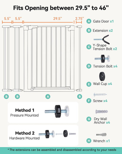 COMOMY 36" Extra Tall Baby Gate for Stairs and Doorways - Fits 29.5" to 48.8" Wide Openings, Auto Close Extra Wide Dog Gate for House, Pressure Mounted Easy Walk Through Pet With Door, Black