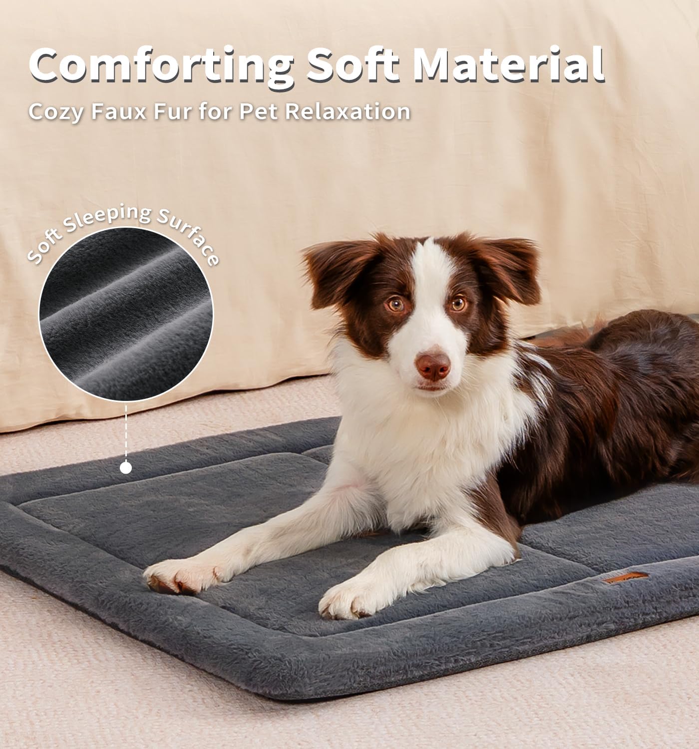 Made4Pets Dog Crate Pad Bed for Medium Large Dogs, Washable & Reversible, Anti-Slip Kennel Mat for Cozy Sleeping, Soft Fluffy Dog Bed for Indoor & Outdoor Use, 35"x23", Gray