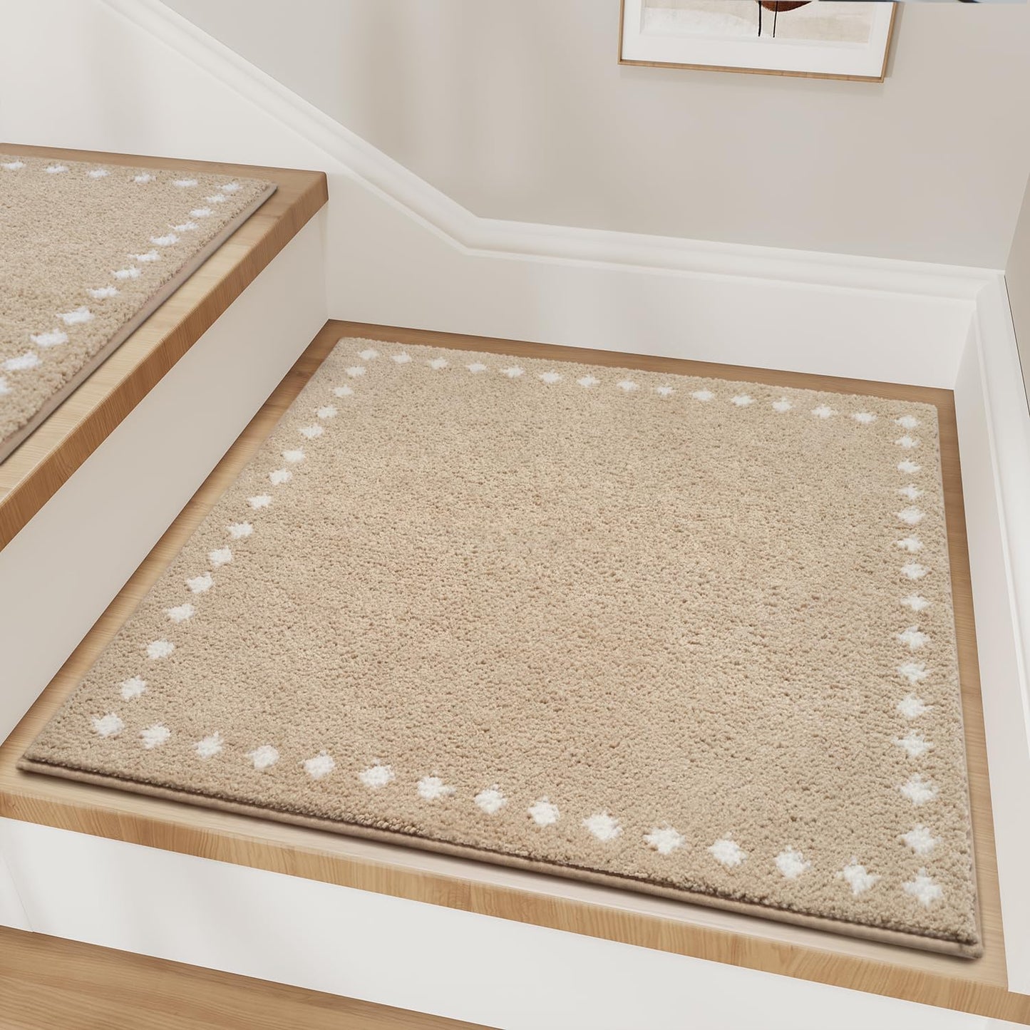 tchdio Stair Treads Landing Mat Non Slip, Soft Stair Treads for Wooden Steps Indoor, Stair Carpet Treads Reusable Adhesive for Kids Elders and Pets, Washable Stair Rugs Stair Runner 31"x31" Beige