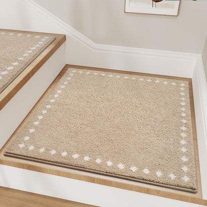 tchdio Stair Treads Landing Mat Non Slip, Soft Stair Treads for Wooden Steps Indoor, Stair Carpet Treads Reusable Adhesive for Kids Elders and Pets, Washable Stair Rugs Stair Runner 31"x31" Beige