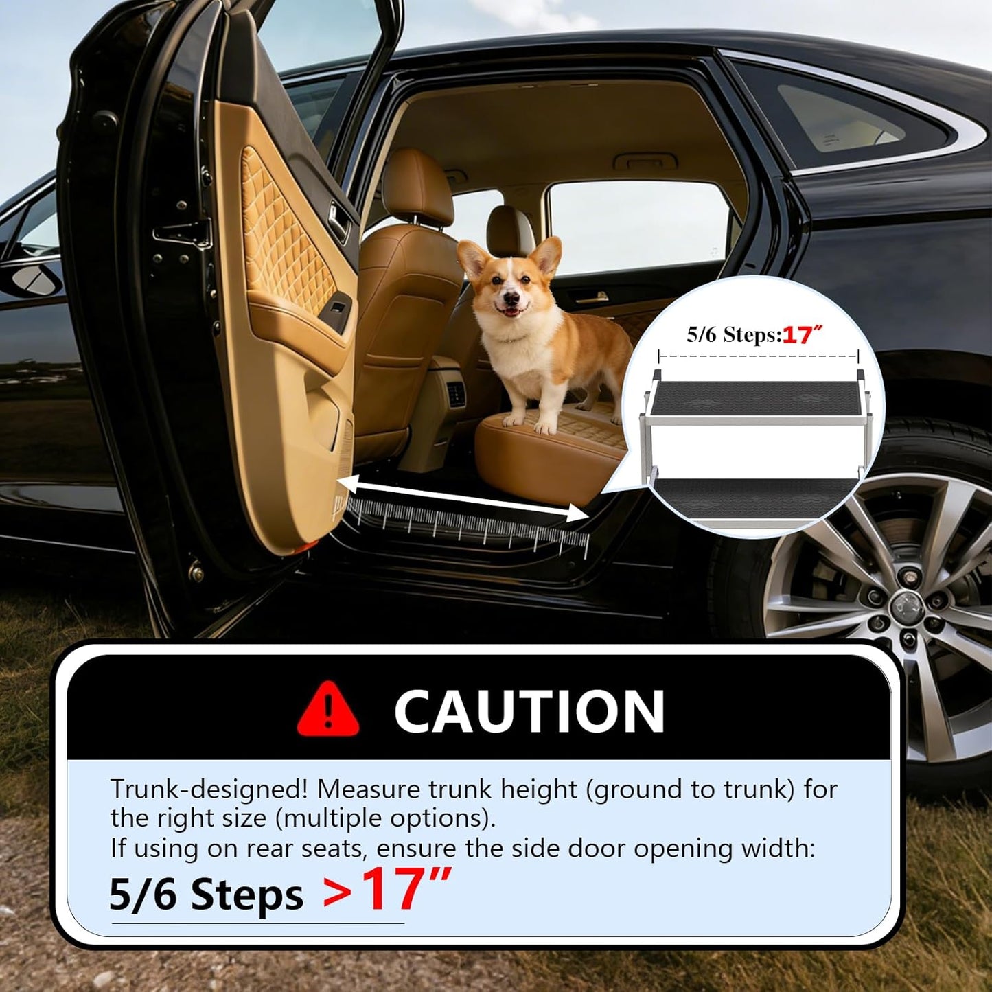 Dog Steps for Car & SUV – 5-Step Foldable Pet Stairs for Large Dogs, Non-Slip Heavy-Duty Plastic Dog Stairs, Lightweight & Portable Vehicle Access, Great Alternative to Dog Ramp for Truck