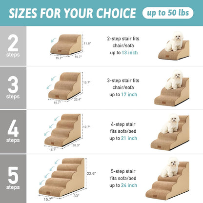 COZY KISS Dog Stairs for Small Dogs 15.7" H, Curved Dog Step for Puppy, Older Cat, Medium Pet Ramp for Sofa, Couch or Chair, Ladder with High Density Foam, 3 Step, 15.7x22.4x15.7 inch, Beige