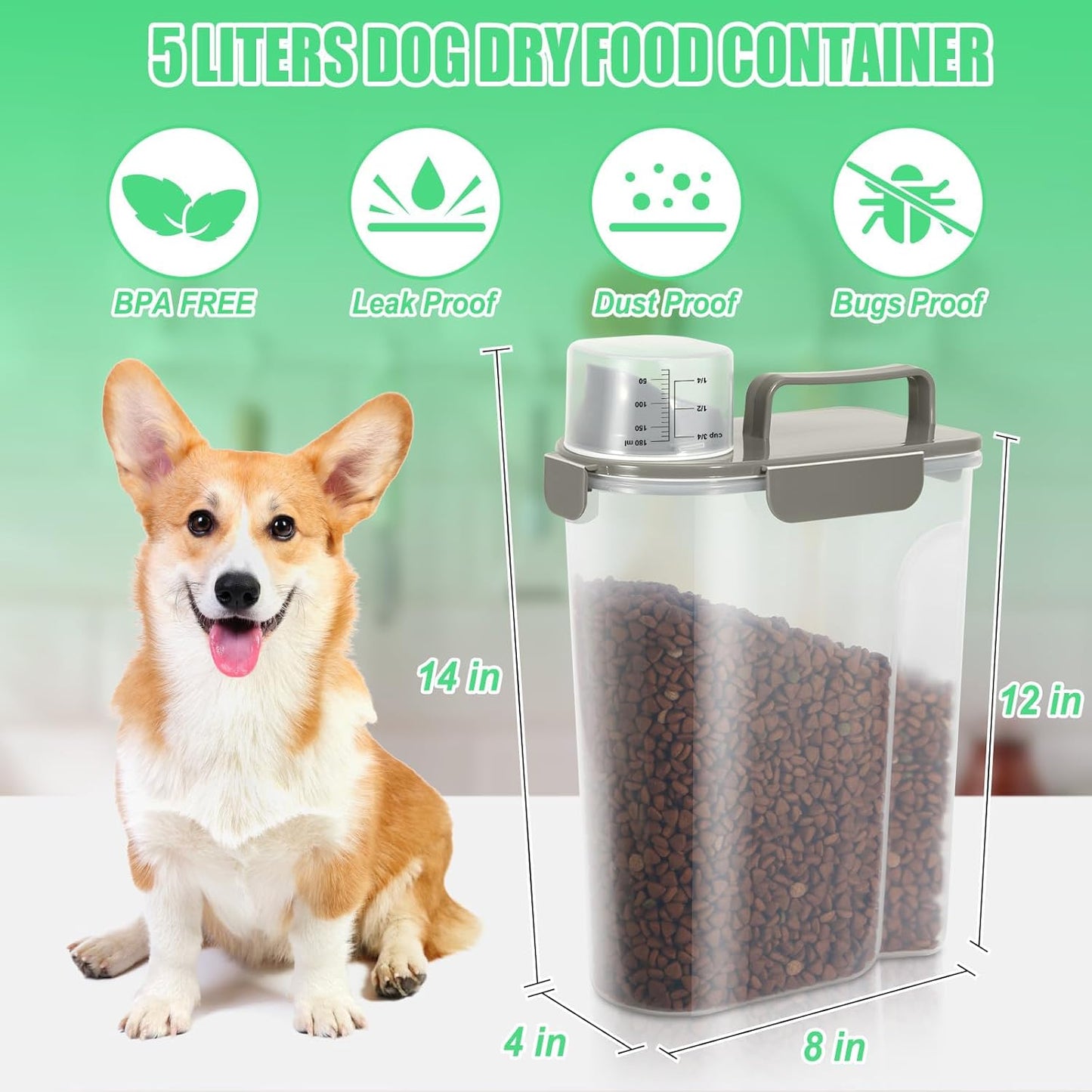Dog Cat Food Storage Container, Pet Food Container Airtight with Large Spout & Cup, BPA-Free Plastic Food Dispenser for Pet Food, Bird Seed, Rice, Flour - Pink 2.5-5lb (1 pack)