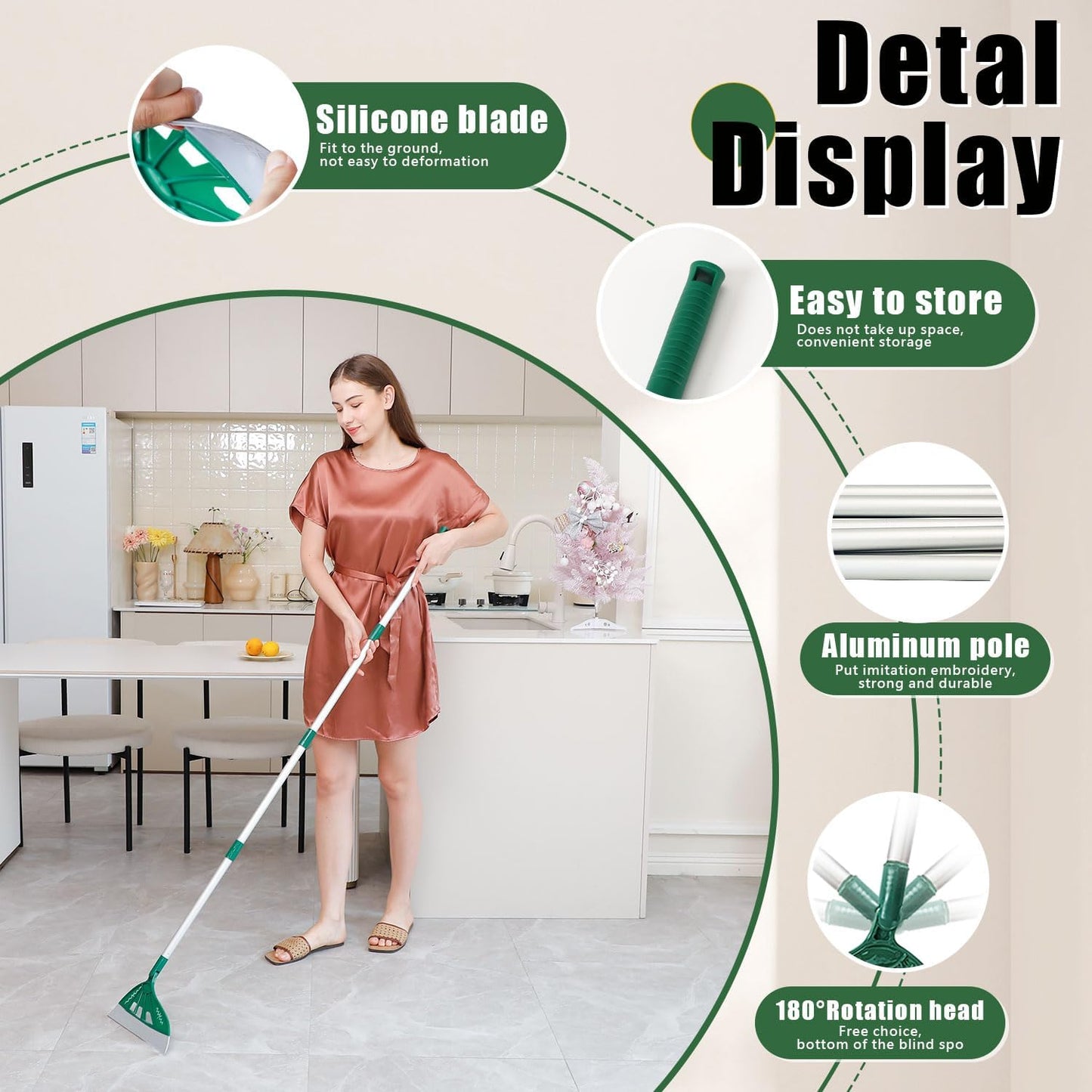 Air Broom Sweeper, Multifunction Silicone Broom, Household Floor Squeegee for Cleaning, Bathroom, Pet Hair, Dog Broom Brush Set Green