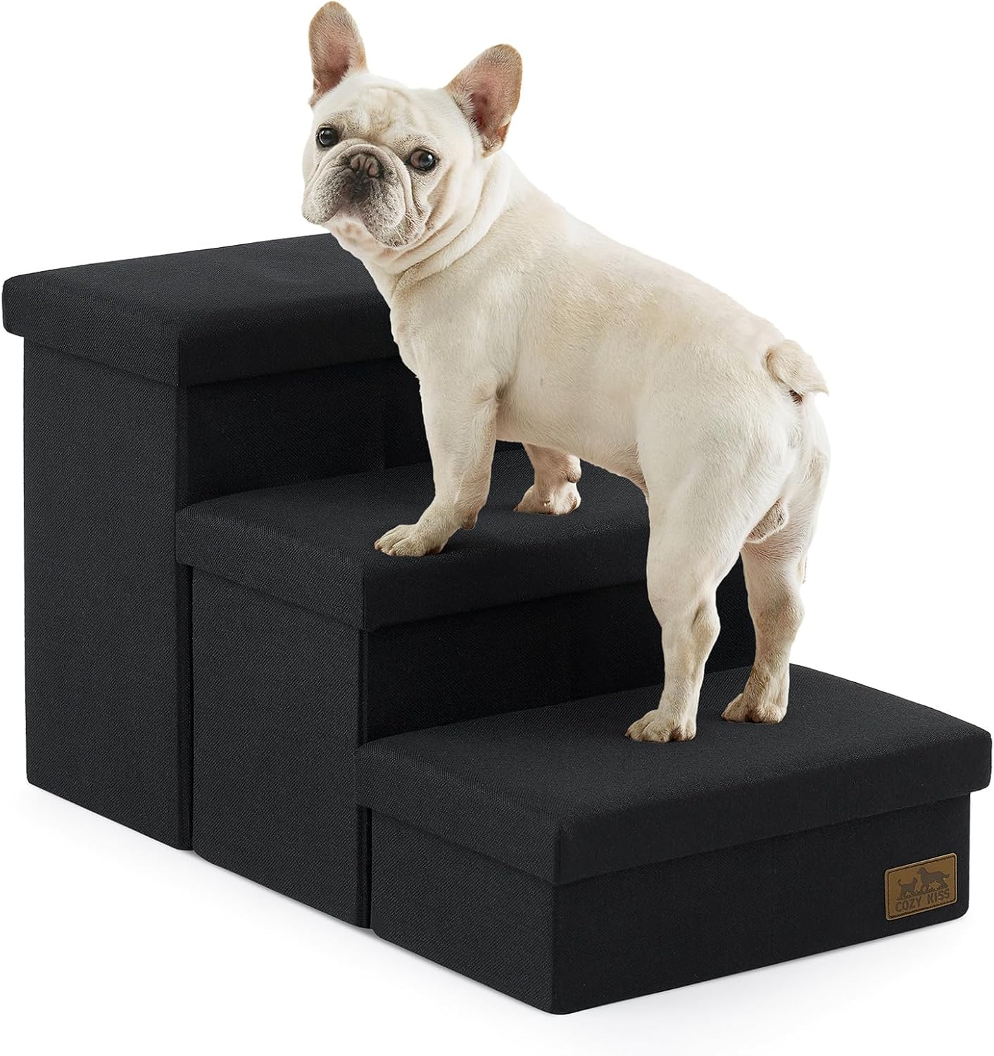 Dog Stairs with Storage, 4-Step Wider Sturdy Dog Steps for Small/Medium/Large Dogs and Older Cats, Folding Doggie Ramp for Bed/Couch/Car Hold Up to 180 lbs (22" H, Brown)