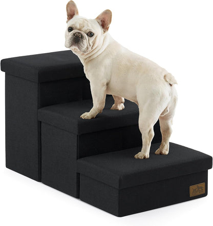 Dog Stairs with Storage, 4-Step Wider Sturdy Dog Steps for Small/Medium/Large Dogs and Older Cats, Folding Doggie Ramp for Bed/Couch/Car Hold Up to 180 lbs (22" H, Brown)