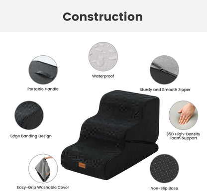 Gardner Pet 4-Step Dog Stairs for Small Dogs 18.5" H, Curved 4-Step Pet Stairs, Dog Steps for High Bed (18-20 in), Couch with Durable Non-Slip Waterproof Fabric Cover and CertiPUR-US Certified Foam