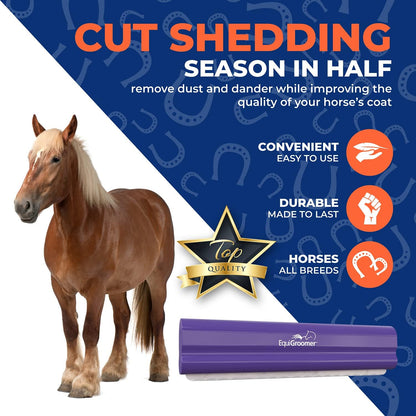 EquiGroomer 8-Inch Deshedding Brush for Horses and Large Shedding Dogs 50 lbs and Up (Golden Retriever, German Shepherd, Husky), Undercoat Grooming Tool, Removes Loose Hair and Fur, Blue