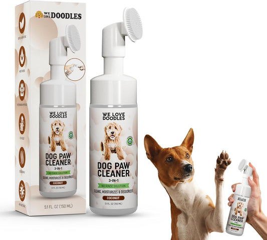We Love Doodles No-Rinse Dog Paw Cleaner with Built-in Silicone Bristle Brush | 3-in-1 Dirty Paw Washer Foaming Foot Cleaner for Muddy Pet| Gentle Moisturizing Waterless Shampoo - Lavender | 5 fl oz