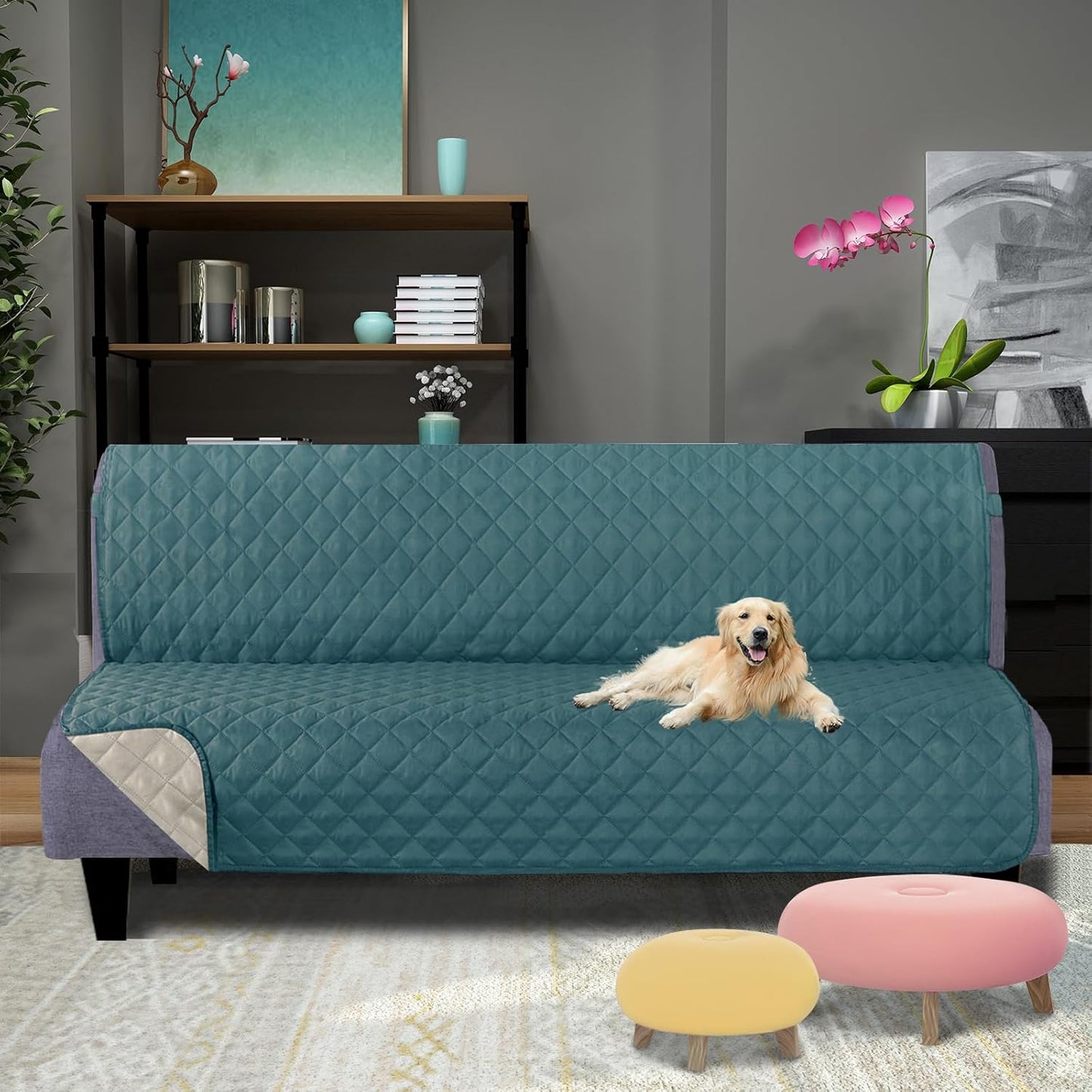 U-NICE HOME Reversible Sofa Cover Washable Couch Cover for Dogs Friendly with Elastic Straps Water Repellent Furniture Protector for 3 Cushion Couch (Sofa, Coffee/Beige) - Colors A