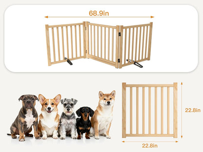 YOCAN Non-Painted Wood FreeStanding Pet Gate for Dogs,Wooden Dog Gates for Doorways, Stairs,The House, Dog Fences Indoor Puppy Gate-2 Panel H:23”