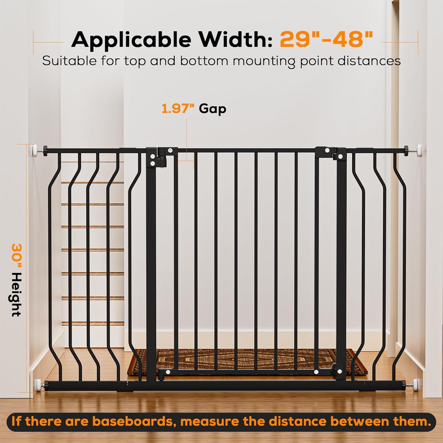 29-43" Baby Gate for Stairs, Baby Safety Essentials, Auto Close Gate for Doorways, Easy Install Pressure Mounted Dog Gate Indoor, Pet Gates for Dogs, White