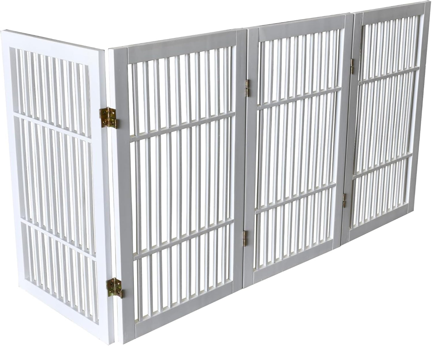 Urnporium Freestanding Wooden Dog Gate for Doorways – Foldable Acacia Wood Pet Gate, No Drill Portable Indoor/Outdoor Puppy Fence Barrier (White Pet Gate, 3 Panel 24" Tall)
