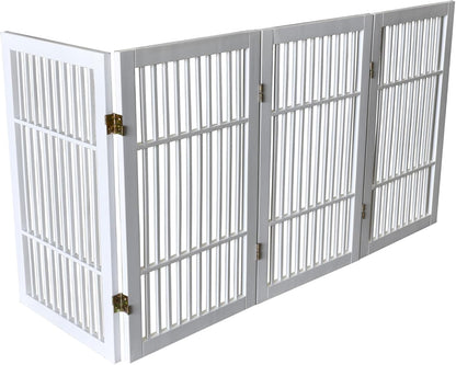 Urnporium Freestanding Wooden Dog Gate for Doorways – Foldable Acacia Wood Pet Gate, No Drill Portable Indoor/Outdoor Puppy Fence Barrier (White Pet Gate, 3 Panel 24" Tall)