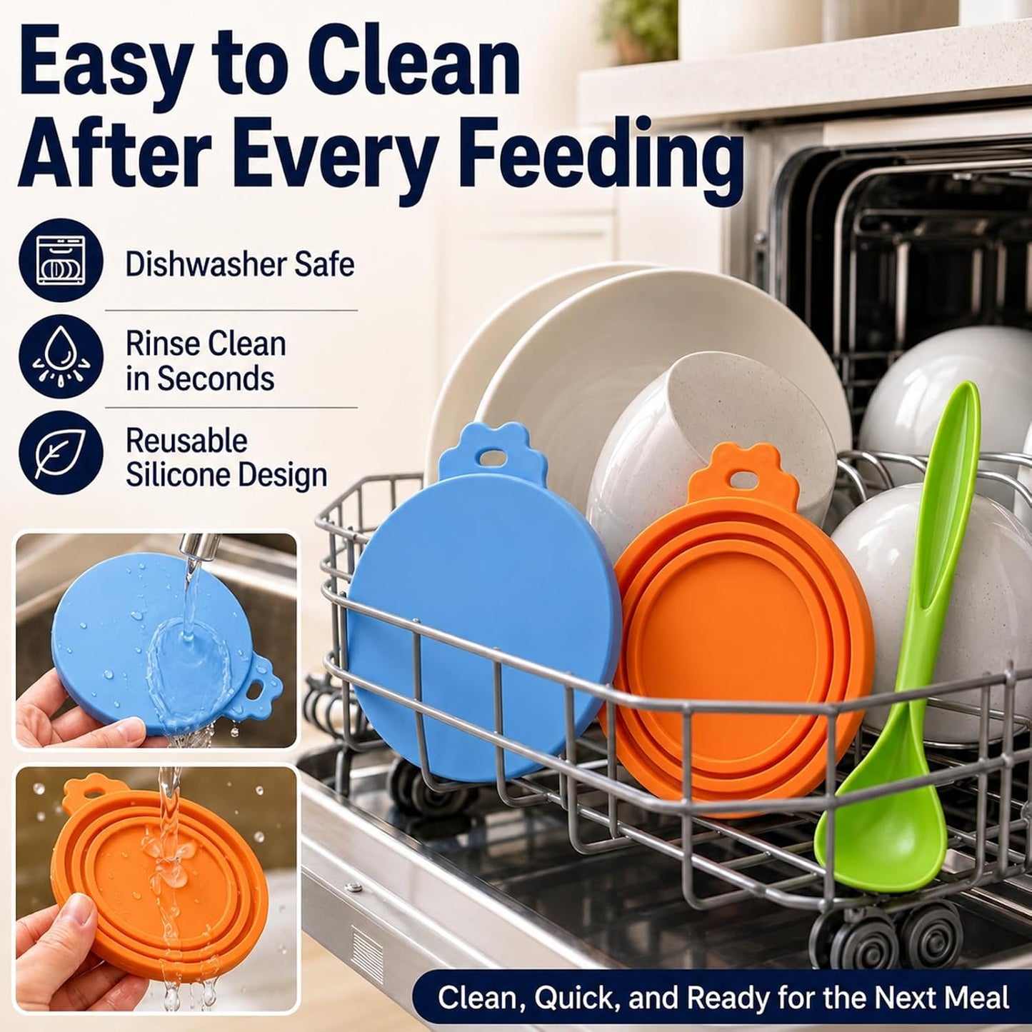 Lydia’s Deal Pet Food Can Covers 2-Pack, Thick Silicone Universal Can Lids for Dog & Cat Food, Fits 3oz/5.5oz/12oz, Airtight Seal, Durable & Dishwasher Safe, Easy Grip with Spoon (Blue & Orange)