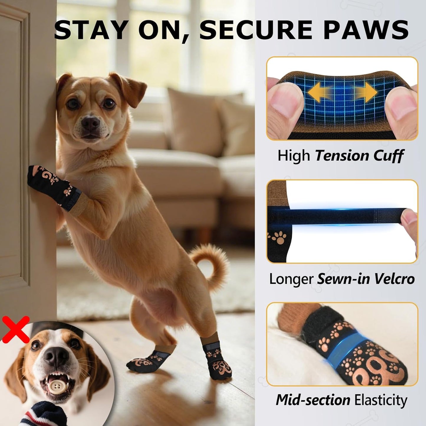 Anti Slip Dog Socks to Prevent Licking Paws - Double Side Paw Covers Dogs Grip Sock for Hardwood Floors, No Twist Dog Booties Grippy Socks for Small Medium Large Senior Dogs, Light Grey and Black, L