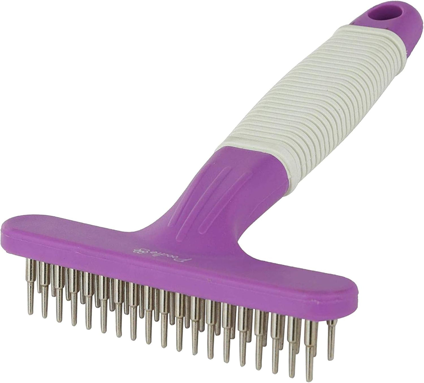 POODLIE Poodle Pet Dog Grooming Rake| Dematting Tool with Stainless Steel Shedding Comb for Pets | 2 Rows of Pins Gently Remove Loose or Tangled Hair from Undercoat | Purple Handle