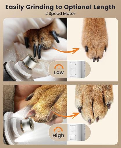 oneisall Dog Nail Grinder and Paw Trimmer Kit 3 in 1 Quiet Rechargeable Electric Pet Nail Grinder with 2 LED Lights and Cordless Dog Grooming Safe Clippers