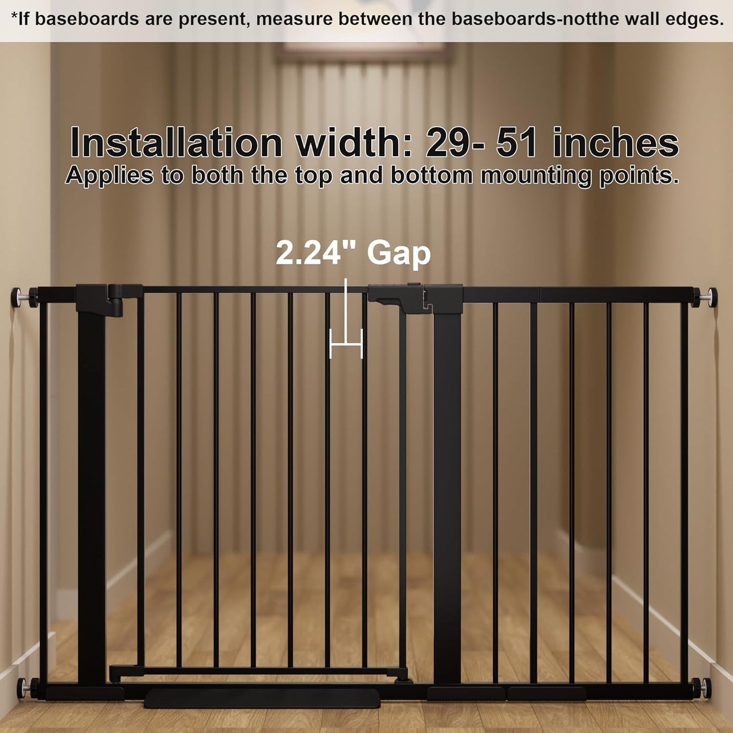 29-42 inches Metal Baby Gate for Stairs/Doorways, 30 inches Tall Pressure Mounted Pet Gates, Auto-Close Child Safety Gate, No Drilling Easy Walk-Through Dog Gate Indoor, Black