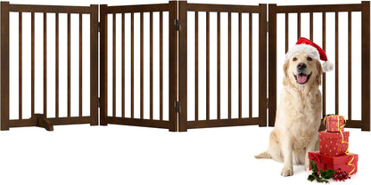 36" H Freestanding Dog Gate, Solid Wood Foldable Pet Gate with Support Feet, Wooden Tall Dog Gate for Doorway, Stairs & Indoor Use, 60" Wide Expandable Pet Fence, 3 Panels, Walnut