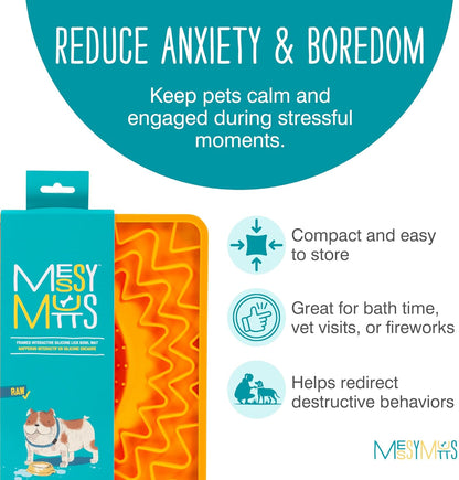 Messy Mutts Silicone Therapeutic Licking Bowl Mat | 10" x 10" | Slow Feeder Mat for Boredom & Anxiety | Lick Pad for Dogs & Cats (Blue)