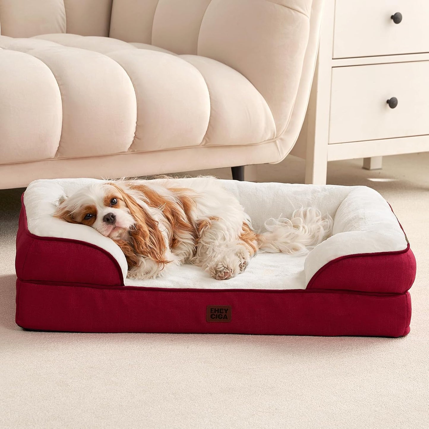 EHEYCIGA Orthopedic Dog Beds for Extra Large Dogs 44x32Inch, Waterproof Memory Foam XL Pet Bed with Sides, Non-Slip and Egg-Crate Foam Big Dog Couch Bed with Washable Removable Cover, Grey