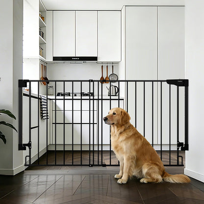 Cumbor 29.2–43" Baby Gate for Stairs, Hardware Mounted (Drill Required), Expandable No Bottom Bar Dog Gate, Auto Close Extra Wide Walk Thru, Pet & Toddler Proof Gate, Top & Bottom of Stairways(Black)