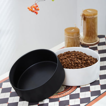 6'' Ceramic Raised Dog Bowl - 30Oz Dog Food & Water Bowl with Elevated Non-Slip Bamboo Stand, Dishwasher & Microwave Safe, Anti Vomiting Heavy Duty Pet Bowl for Small and Medium Dogs, White