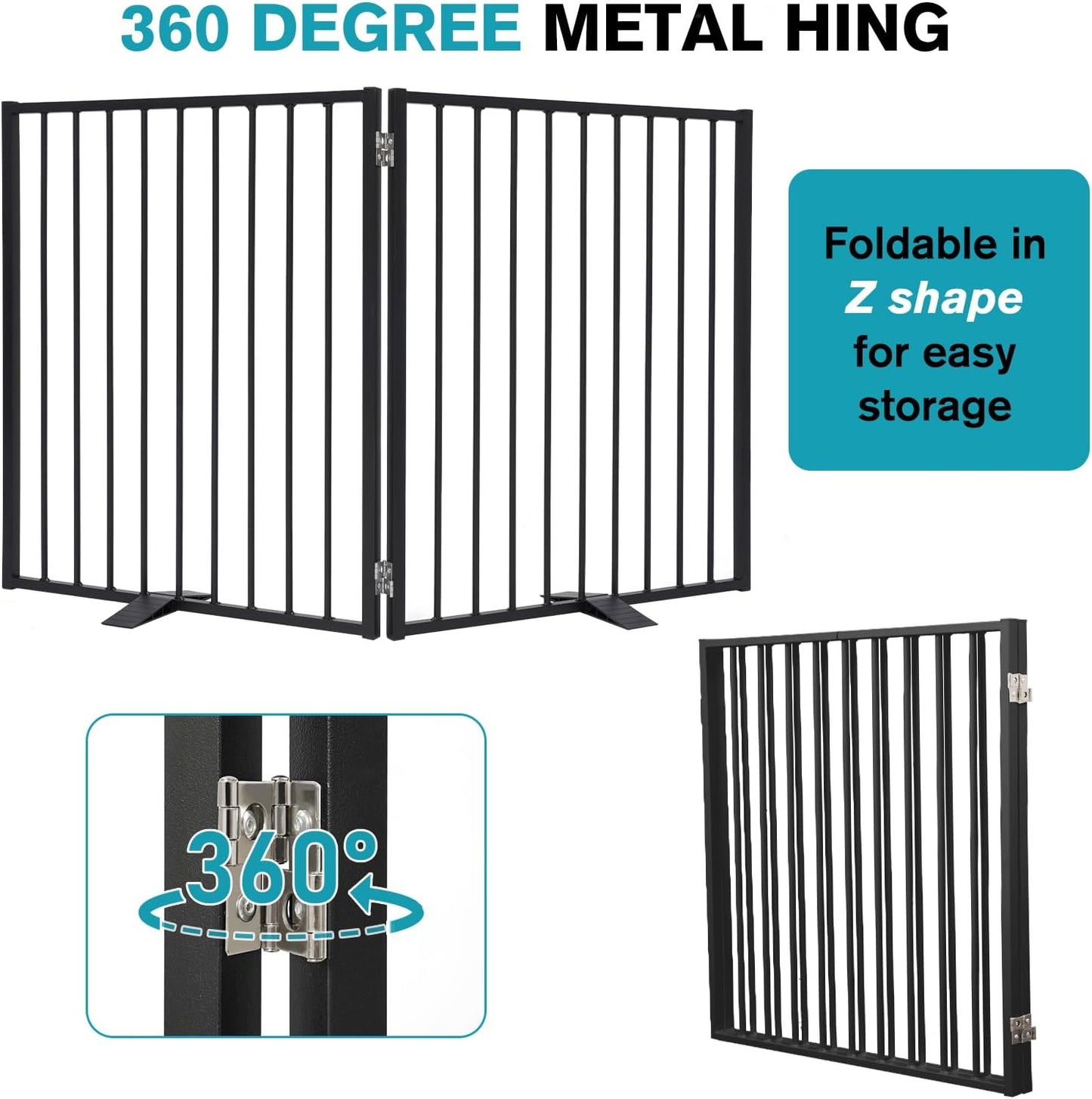 Snagle Paw Extra Wide Dog Gate,Free Standing Dog Fence with Door, Up to 104 Inch Wide Pet Gate with Support Feet for Stairs, Hallways, Doorways, Yard (Black, 4 Panels)