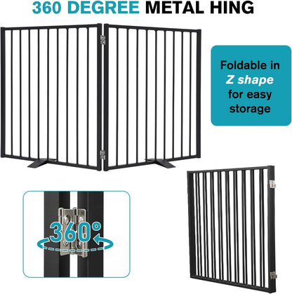 Snagle Paw Extra Wide Dog Gate,Free Standing Dog Fence with Door, Up to 104 Inch Wide Pet Gate with Support Feet for Stairs, Hallways, Doorways, Yard (Black, 4 Panels)