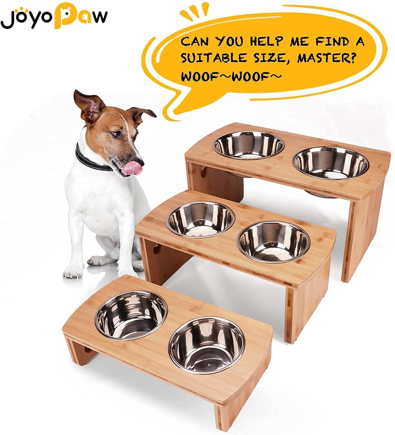 Elevated Dog Bowls, Bamboo Raised Dog Bowl for Medium Dogs, with 2 Stainless Steel Bowls (7'' Tall-40 oz Bowl)