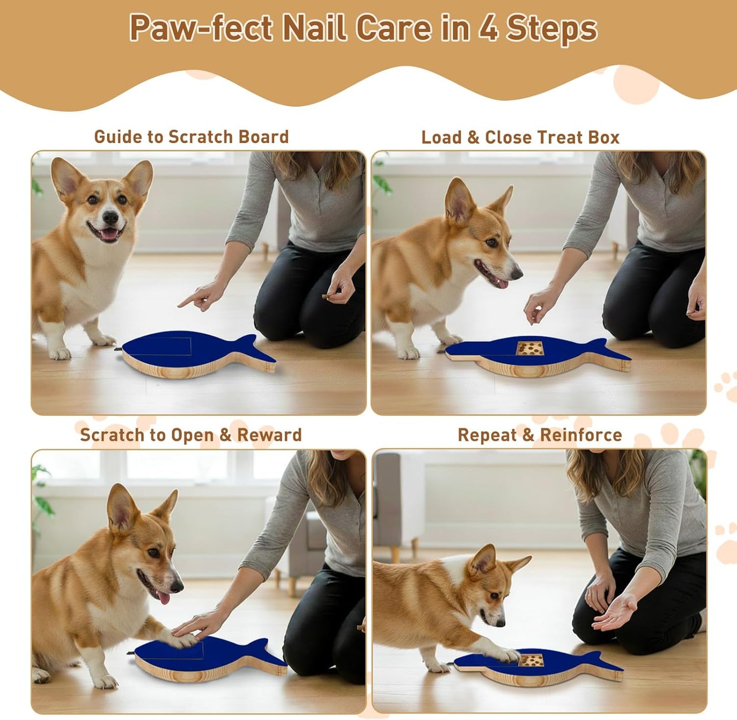 Vivifying Dog Nail Scratch Board with Treat Drawer, Stress-Free Nail Filing Tool for Dogs, Alternative to Clippers for Front Paw Nails, Interactive Training Scratch Pad with Extra Sandpaper
