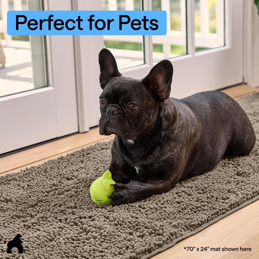GORILLA GRIP SoakSTOPPER Dog Door Mat, 30x20 Machine Washable Rug Absorbent Doormat Captures Moisture Mud Dirt, Quick Dry Soft Chenille Entryway Rugs Indoor Entrance Mats for Dog Paws, Paw Grey