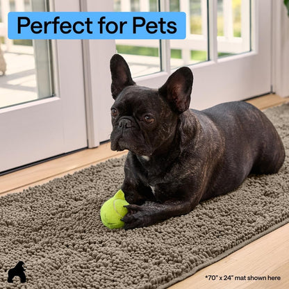 GORILLA GRIP SoakSTOPPER Dog Door Mat, 30x20 Machine Washable Rug Absorbent Doormat Captures Moisture Mud Dirt, Quick Dry Soft Chenille Entryway Rugs Indoor Entrance Mats for Dog Paws, Paw Grey