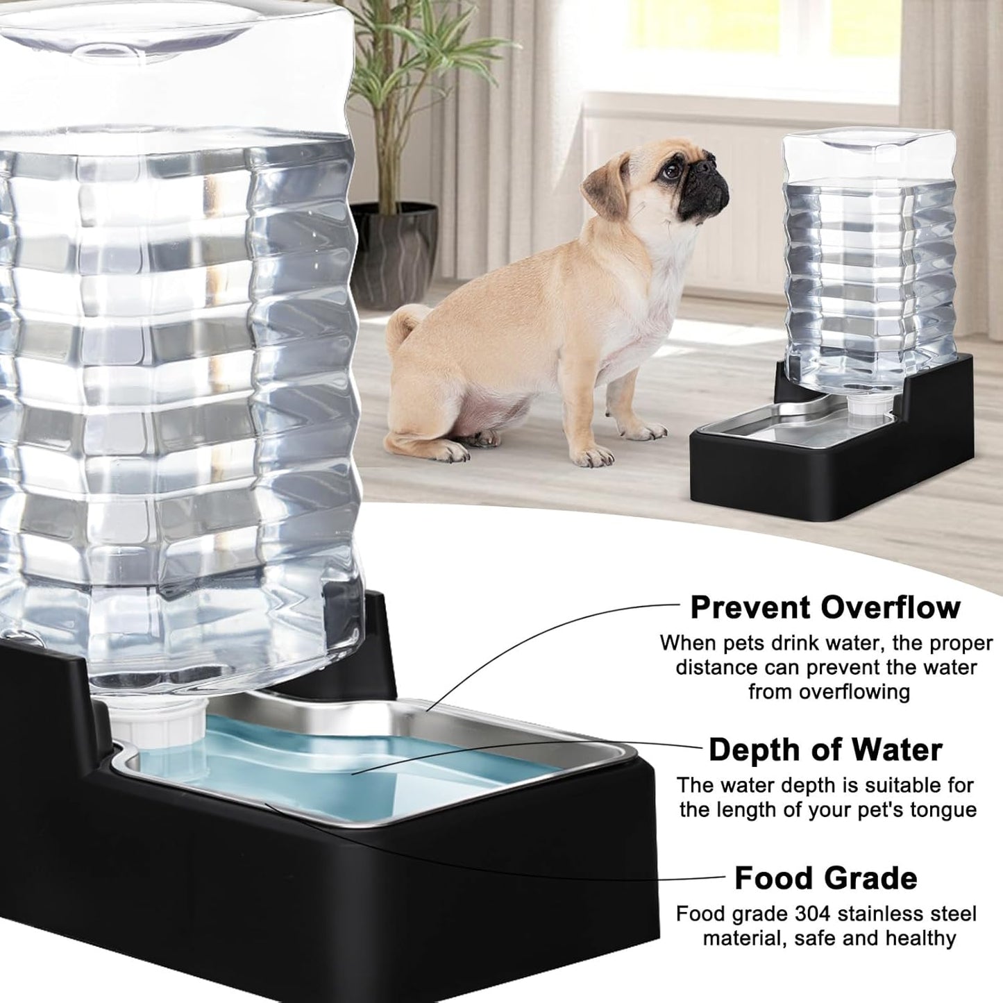 RIZZARI 10L Stainless Steel Dog Water Dispenser – Large Capacity Gravity Auto-Refill Waterer with Anti-Tip Design for Large Dogs, Ideal for Living Rooms, Offices & Indoor Pet Spaces