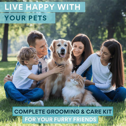 8PCs Dog Grooming Kit - Dog Shampoo Brush | Washing Gloves | Adjustable Dog Bath Brush | Dog Paw Cleaner | 2X Toothbrush | Dog Scrubber For Bath & Massage - Grooming & Bath Supplies for Dogs and Cats
