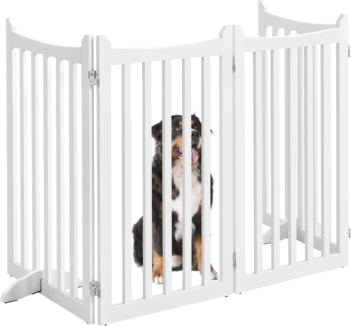 Topeakmart Dog Fence Indoor 36" Tall 4-Panels Wooden Foldable Dog Gate for Pets with 2 Support Feet Freestanding Pet Barrier for Doorways, Porch, Stairs, Kitchen White 79.5" L × 36" H