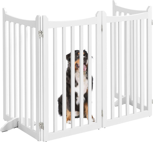 Topeakmart Dog Fence Indoor 36" Tall 4-Panels Wooden Foldable Dog Gate for Pets with 2 Support Feet Freestanding Pet Barrier for Doorways, Porch, Stairs, Kitchen White 79.5" L × 36" H