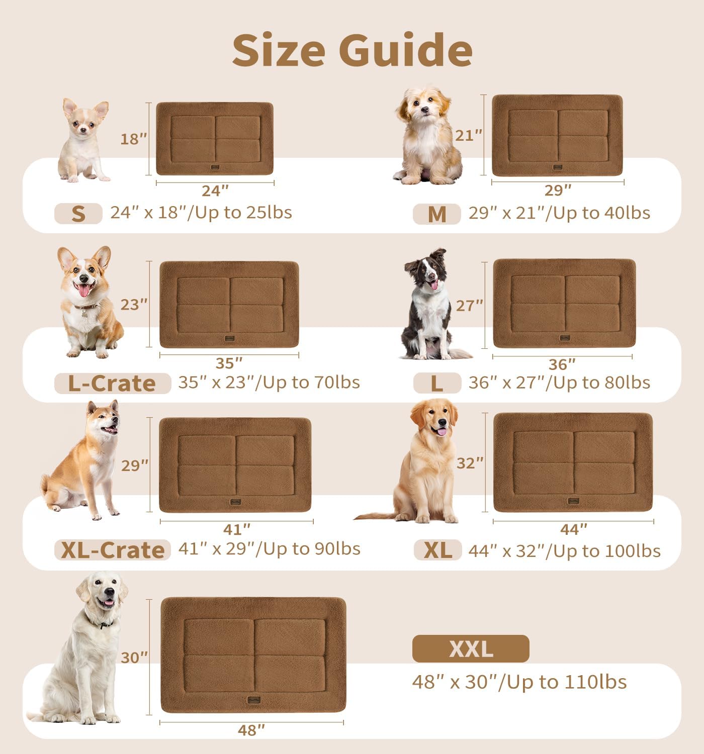 Made4Pets Dog Crate Pad Bed for Medium Large Dogs, Washable & Reversible, Anti-Slip Kennel Mat for Cozy Sleeping, Soft Fluffy Dog Bed for Indoor & Outdoor Use, 35"x23", Gray