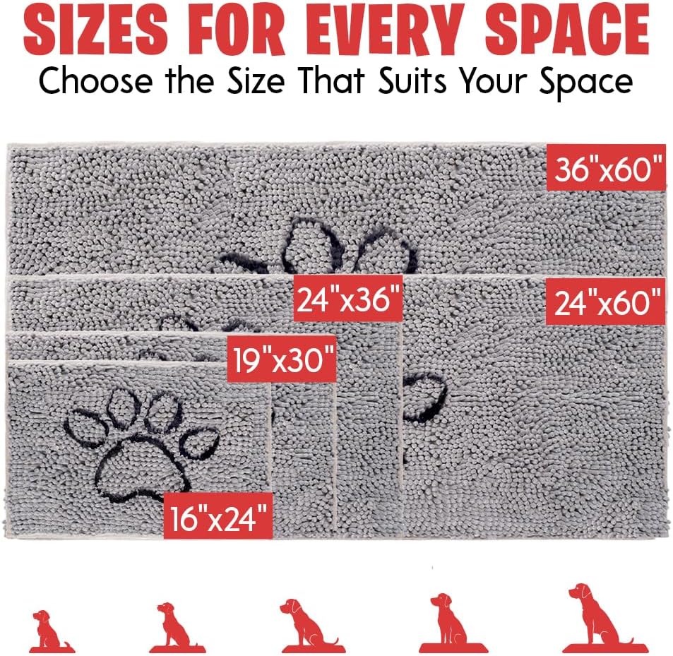 MUDGUARD MAT™ Dog Door Mat with Paw Design for Muddy Paws, Super Absorbent Microfiber, Non-Slip Indoor Mat, Quick-Dry Chenille Rug for Pets & Entryway, Machine Washable, Grey 16" x 24"