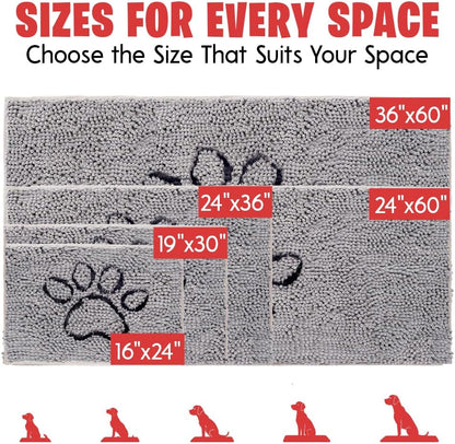 MUDGUARD MAT™ Dog Door Mat with Paw Design for Muddy Paws, Super Absorbent Microfiber, Non-Slip Indoor Mat, Quick-Dry Chenille Rug for Pets & Entryway, Machine Washable, Grey 16" x 24"