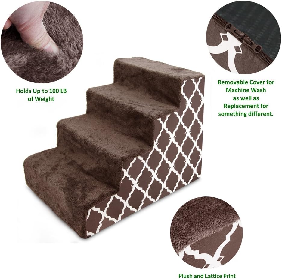 Best Pet Supplies Foam Pet Steps Cover for Small Dogs and Cats, Portable Ramp Stairs for Couch, Sofa, and High Bed Climbing (Cover Only) - Ash Gray Linen, 3-Step (Cover Only)