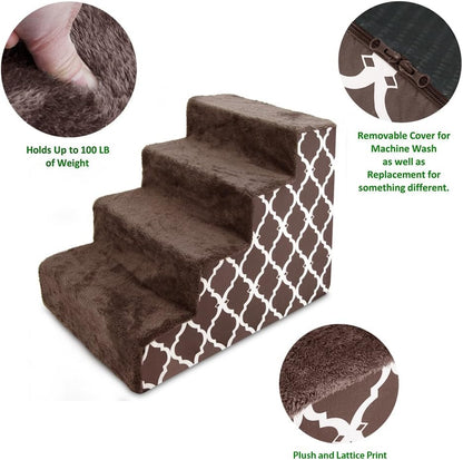 Best Pet Supplies Foam Pet Steps Cover for Small Dogs and Cats, Portable Ramp Stairs for Couch, Sofa, and High Bed Climbing (Cover Only) - Ash Gray Linen, 3-Step (Cover Only)