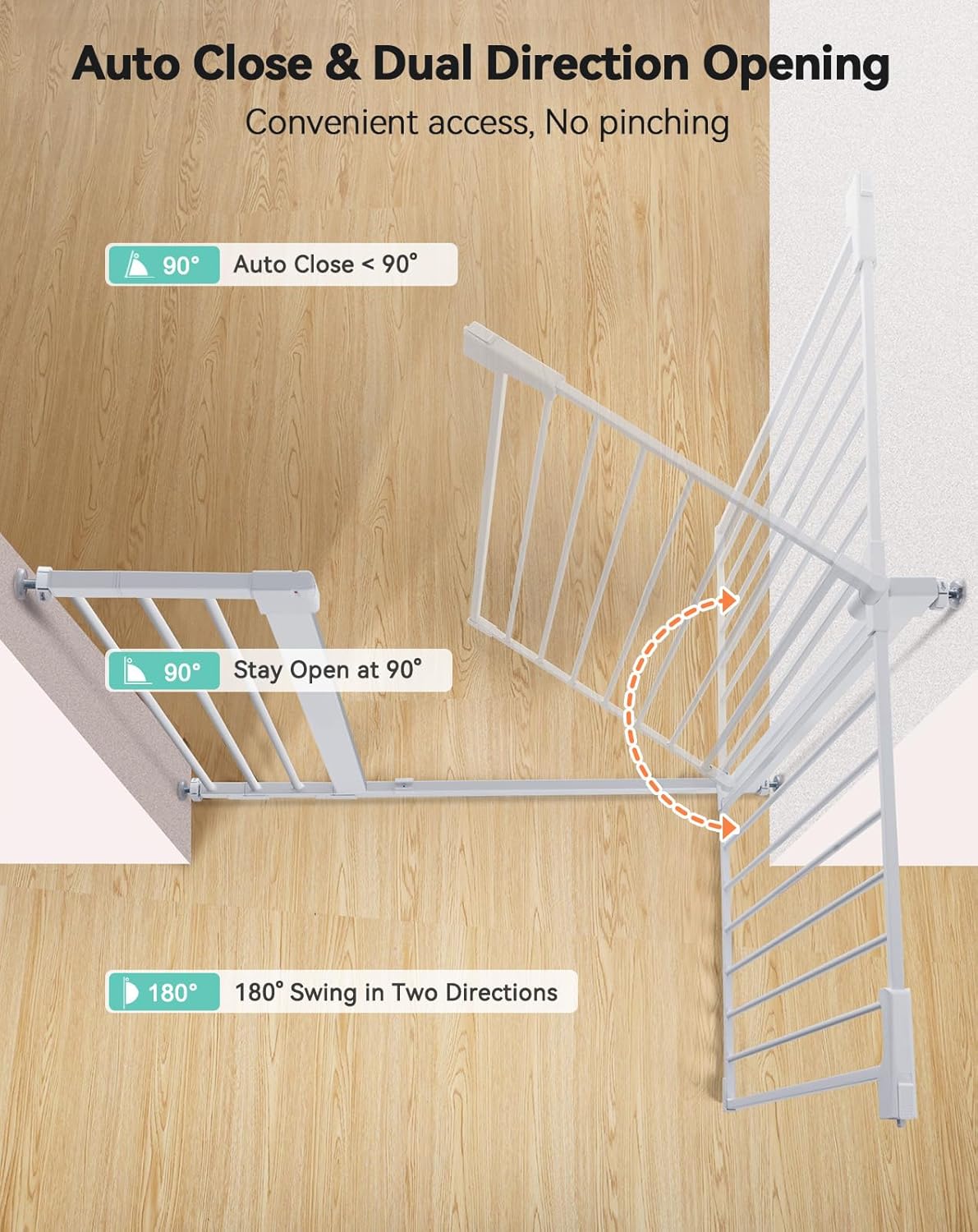 COMOMY 36" Extra Tall Baby Gate for Stairs and Doorways - Fits 29.5" to 48.8" Wide Openings, Auto Close Extra Wide Dog Gate for House, Pressure Mounted Easy Walk Through Pet With Door, Black