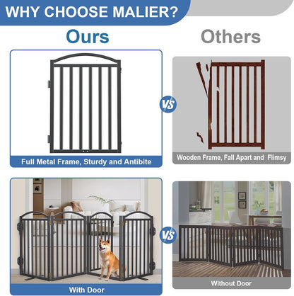 Malier Metal Freestanding Dog Gate, 32'' Height Outdoor Indoor Dog Fences, Extra Wide Foldable Puppy Gate for Stairs (Black, 【2 Panels】 40''W × 32''H)