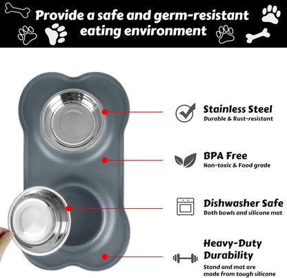 AsFrost Dog Food Bowls Stainless Steel & Water Dish with No-Spill and Non-Skid, Feeder Bowls with Dog Food Dish for Small Medium Large Size,Dogs,Cats,Puppy Pets, Black, 12oz